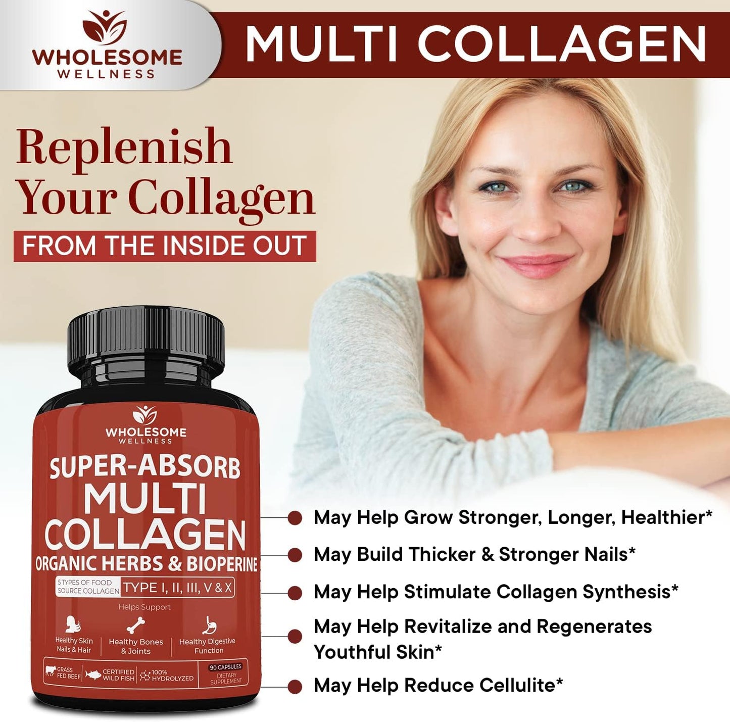 Wholesome Wellness Multi Collagen Protein Powder Hydrolyzed (Type I II III V X) + Super-Absorb Multi Collagen Pills (Type I II III V X) Bundle