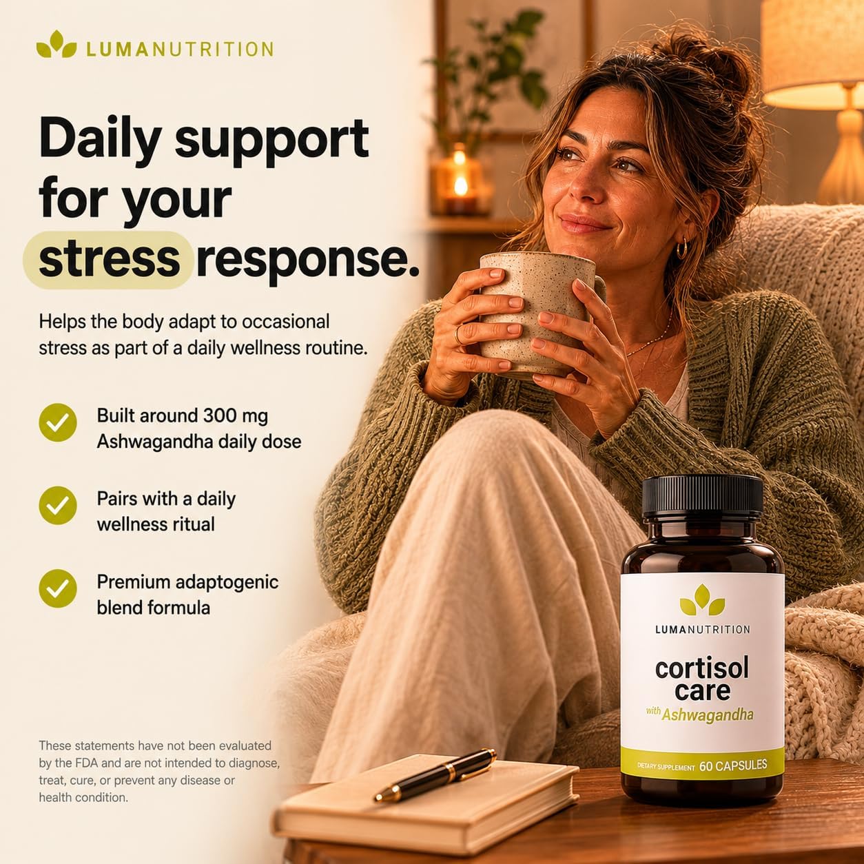 Luma Nutrition Cortisol Supplement for Women and Men - 60 Capsules
