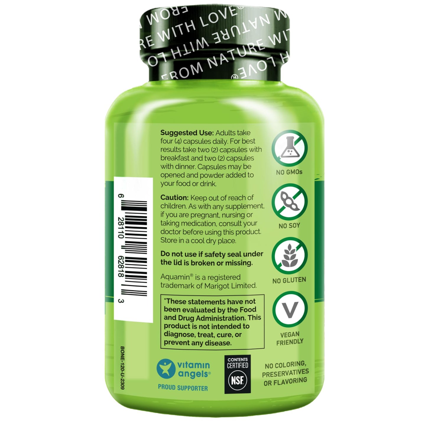 NATURELO Calcium Supplement - with Vitamin C, Vitamin D3, K2, and Calcium Magnesium Zinc for Bone Strength with Calcium 600mg - Plant-Based, 120 Vegetarian Capsules, Non-GMO, Soy & Gluten-Free