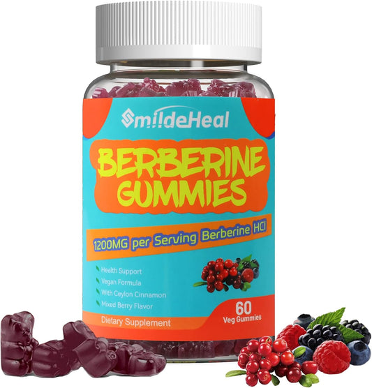 Berberine Gummies 1200mg with Ceylon Cinnamon 200mg, Milk Thistle Extract & Turmeric, Vegan Berry Flavor, Non-GMO, Gelatin-Free, Gluten-Free, 60 Count