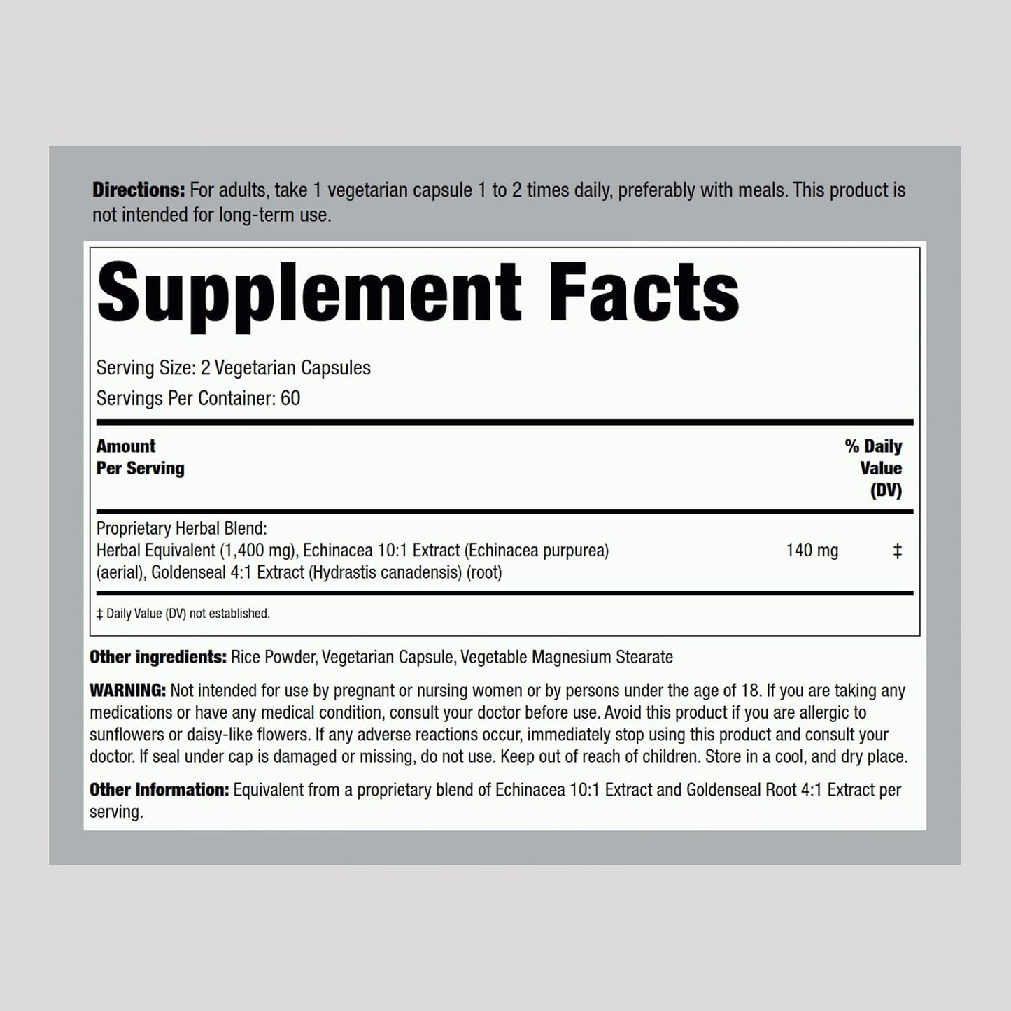 Piping Rock Echinacea Goldenseal Capsules | 120 Count | Concentrated Extract Supplement | Vegetarian, Non-GMO & Gluten Free Formula
