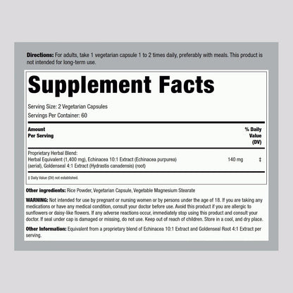 Piping Rock Echinacea Goldenseal Capsules | 120 Count | Concentrated Extract Supplement | Vegetarian, Non-GMO & Gluten Free Formula