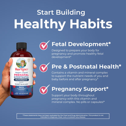 MARYRUTH'S Postnatal & Prenatal Liquid Multivitamin for Women | Selenium | Folate | Healthy Fetal Development | Prenatal Vitamins | Vegan | Non-GMO | Sugar Free | Gluten Free | 16 oz