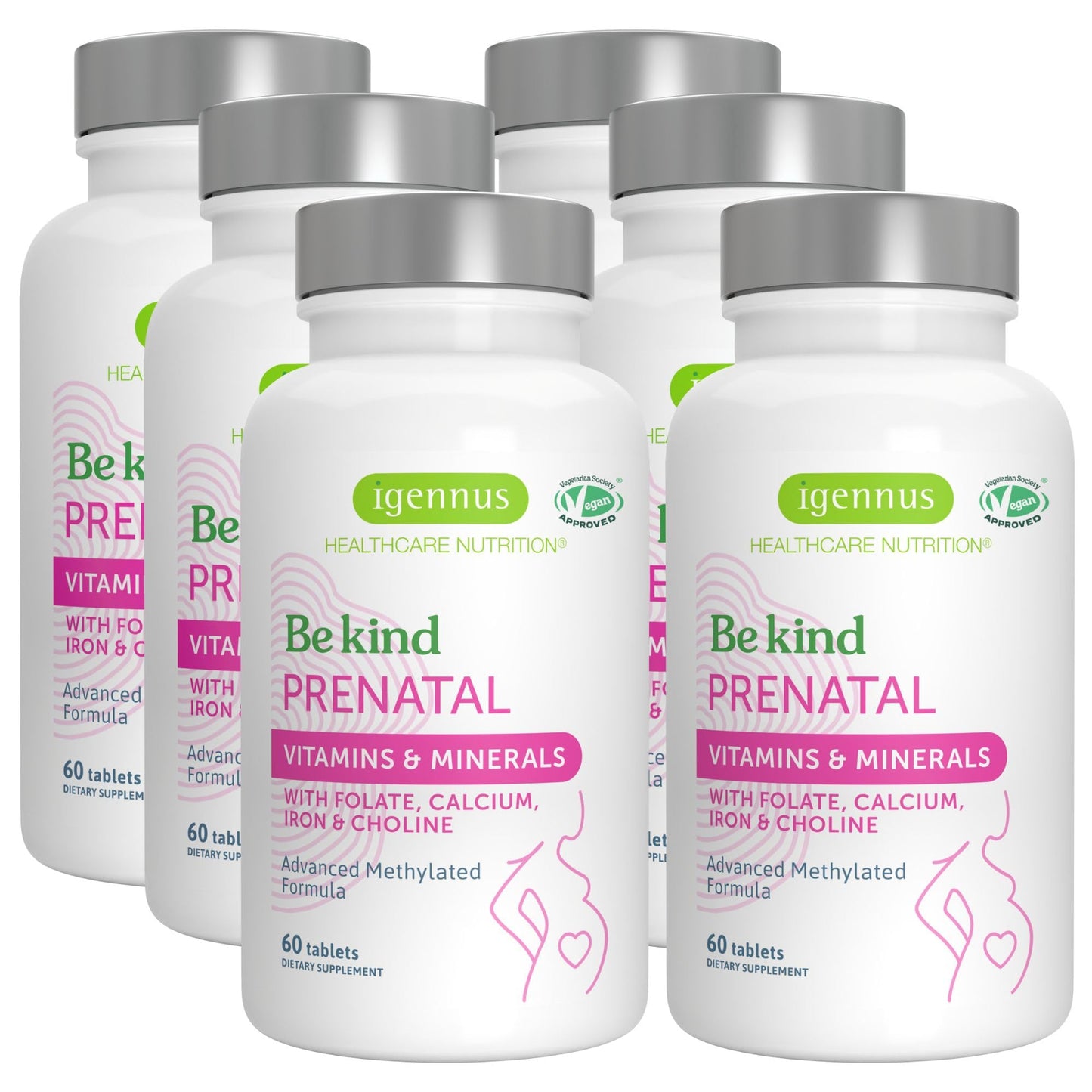Igennus Methylated Prenatal Multivitamin for Women, Folate for MTHFR, High Absorption, Pure & Clean, Gentle Iron, Choline, Calcium & Magnesium, Vegan Pregnancy Vitamins, Halal, Non-GMO, 60 Tablets
