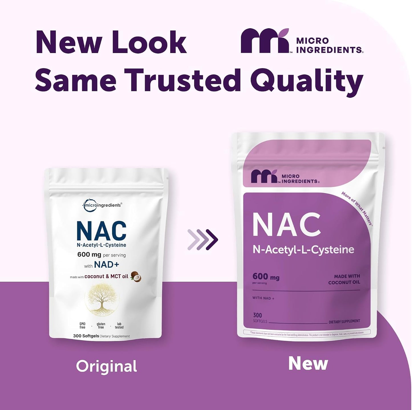 Micro Ingredients NAC Supplement 600mg Per Serving with NAD+ & Coconut Oil, 300 Softgels | 2-in-1 N Acetyl L Cysteine Plus Nicotinamide Forms | NAD Supplements for Women & Men | Non-GMO, Gluten Free