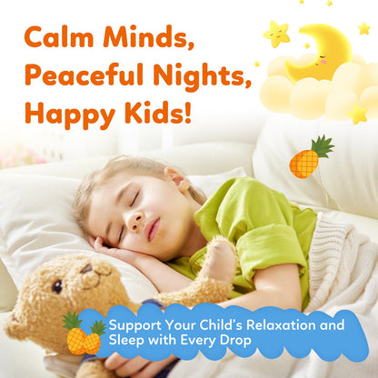 Kids Magnesium Liquid Drops - Liquid Magnesium Glycinate for Kids, Citrate Supplement with L-theanine, Omega-3, Vitamin B12, D3 for Sleep, Calm, Relaxation, Brain, Bones, Strawberry 2 Fl Oz