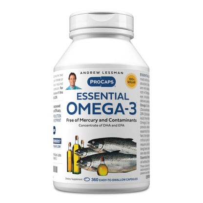 ANDREW LESSMAN Essential Omega-3 Fish Oil, High DHA Formula, 180 Softgels | Ultra-pure Omega-3 fish oil in its natural triglyceride form to support heart, brain and eye health.