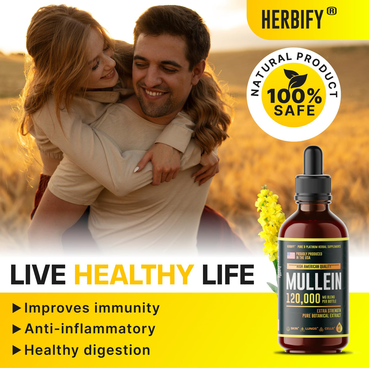HERBIFY Mullein Drops - Lung Cleanse - Leaf Extract - Powerful Mullein for Immune Supp