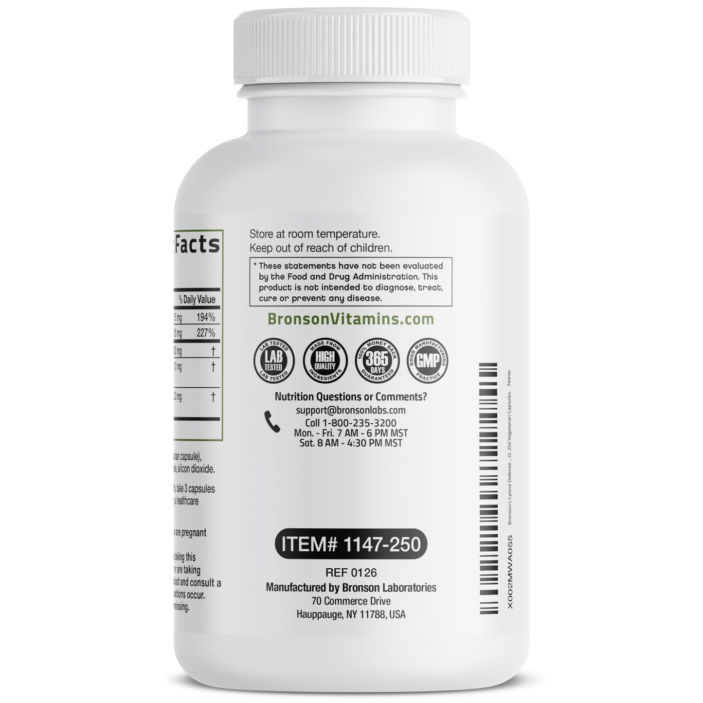 Bronson L-Lysine Defense Immune Support Complex, 1500 mg, 90 Capsules | Essential Amino Acid with Olive Leaf, Garlic, Vitamin C & Zinc, Vegetarian, Non-GMO, Gluten-Free & Soy-Free
