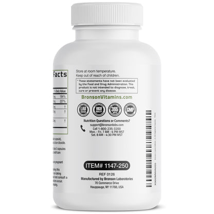 Bronson L-Lysine Defense Immune Support Complex, 1500 mg, 90 Capsules | Essential Amino Acid with Olive Leaf, Garlic, Vitamin C & Zinc, Vegetarian, Non-GMO, Gluten-Free & Soy-Free