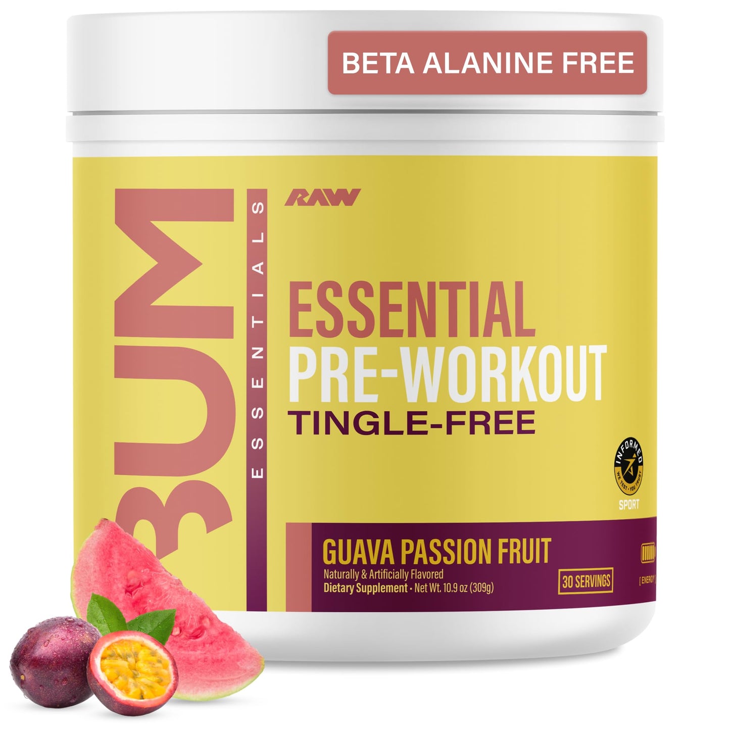 RAW Essential Tingle-Free Pre Workout Powder - Preworkout Without Beta-Alanine for Clean Energy & Focus - Workout Supplement with 200mg of Natural Caffeine - Pink Lemonade - 30 Servings