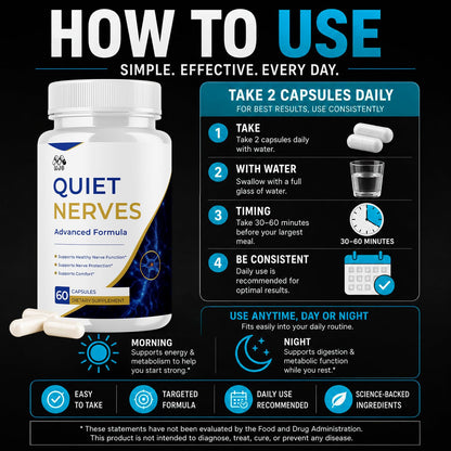 (2 Pack) Quiet Nerves Capsules, Official Quiet Nerves Pills (120 Capsules)
