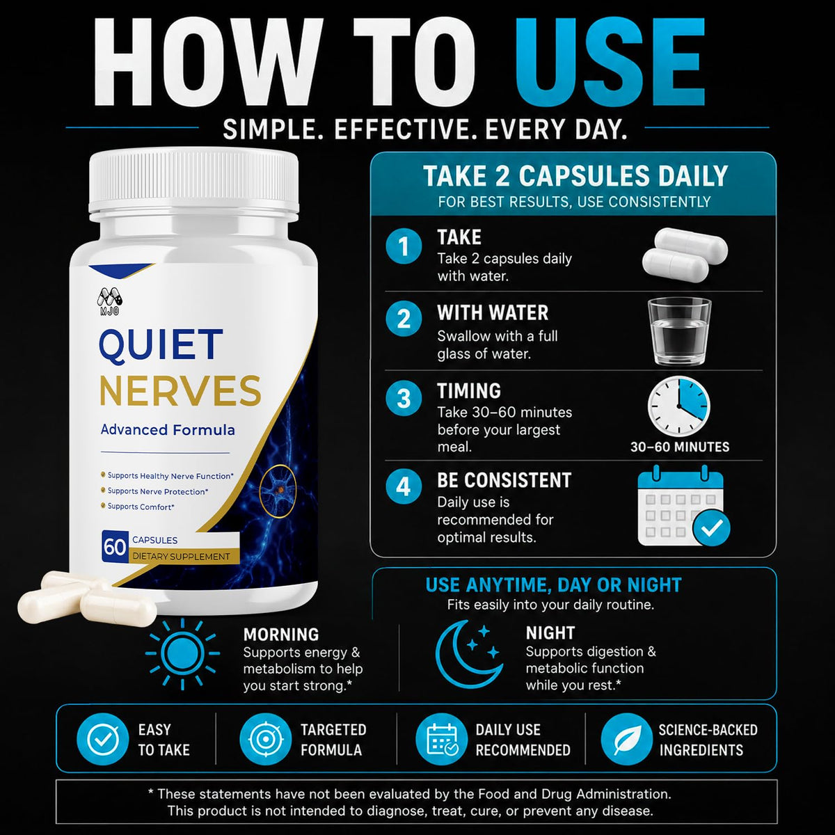 (2 Pack) Quiet Nerves Capsules, Official Quiet Nerves Pills (120 Capsules)