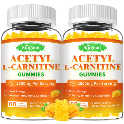 2 Pack Acetyl L-Carnitine Supplement, Natural Nutrition Supplement for Boost Energy, Immunity, Vegan, Orange Flavor, 120 Count