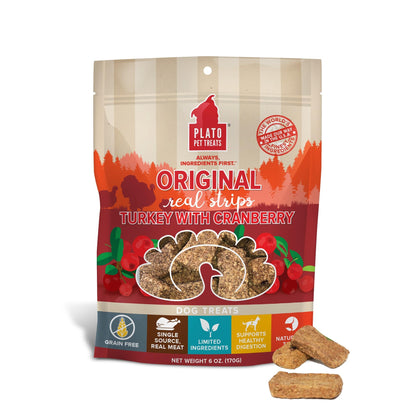 Plato Real Strips Salmon Recipe Dog Treats, Air-Dried High-Protein Soft Strips, Omega-Rich Skin & Coat Support, 18 oz