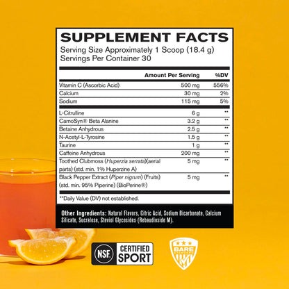 Bare Performance Nutrition BPN Flight Pre Workout, Supports Energy and Mental Focus, Improved Endurance & Muscle Pumps with CarnoSyn® Beta Alanine, Blue Raspberry, 30 Servings