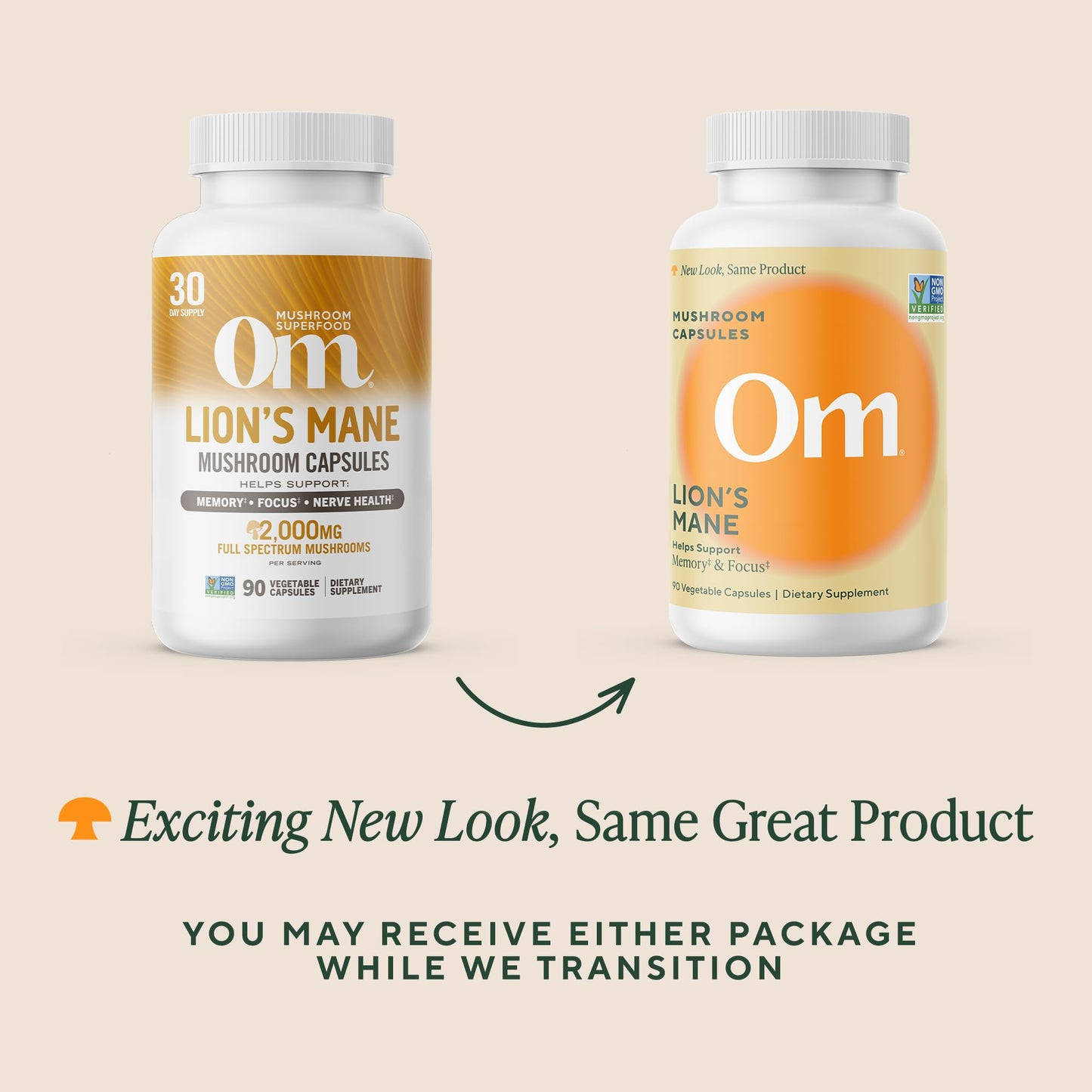 Om Lion’s Mane Mushroom Capsules - Organic Mushroom Supplement and Nootropic - Brain Supplements for Memory and Focus, 180 Count (60 Servings)