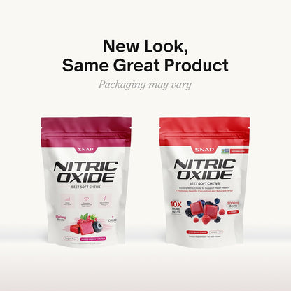 Snap Supplements Nitric Oxide Beet Root Chews, Mixed Berry, 60 Soft Chews | 1,250mg Beet Root Extract per 2 chews CoQ10 & Acai for Cardiovascular, Clean Energy, & Circulation Support, Sugar-Free, Vegan