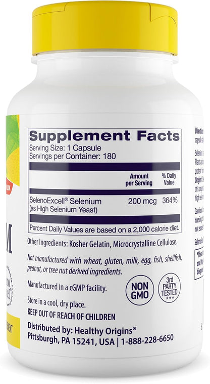 Healthy Origins Selenium 200 mcg, SelenoExcell, 180 Capsules