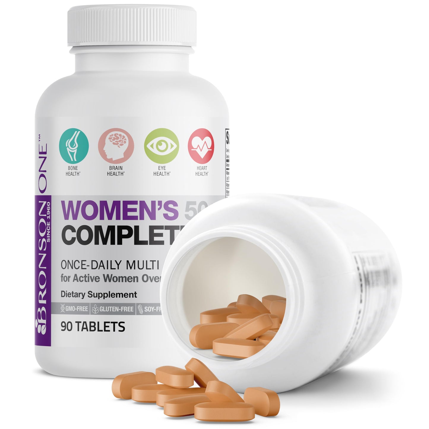 Bronson ONE Daily Women 50+ Complete Multivitamin Multimineral, 180 Tablets | Once-Daily, Targeted Nutrition For Active Women Over 50, Non-GMO, Gluten-Free, Soy-Free
