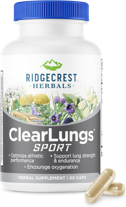 RidgeCrest Herbals ClearLungs Sport Oxygen and Lung Support 60 Ct | 30 Servings, Cordyceps, Rhodiola, Eleuthero, Natural Endurance, Stamina and Athletic Performance Support Formula