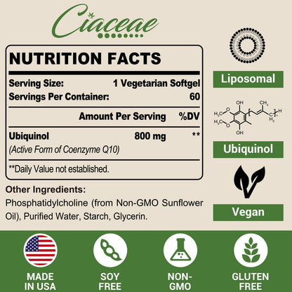 Liposomal CoQ10 800mg Ubiquinol Softgel, Max Absorption Ubiquinol Coenzyme Q10