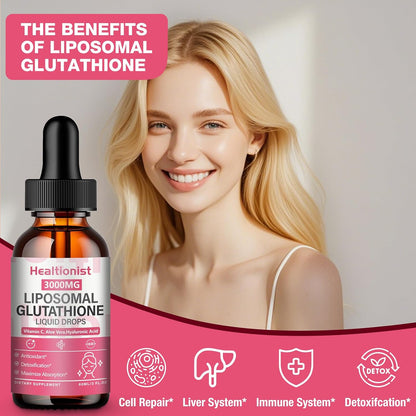 2 Pack 3000mg Liposomal Glutathione Liquid Drops with Vitamin C, 98% Absorption, Glutathione Liposomal Supplement, Powerful Antioxidant Complex for Immune System, Liver, 4 Fl Oz per Bottle