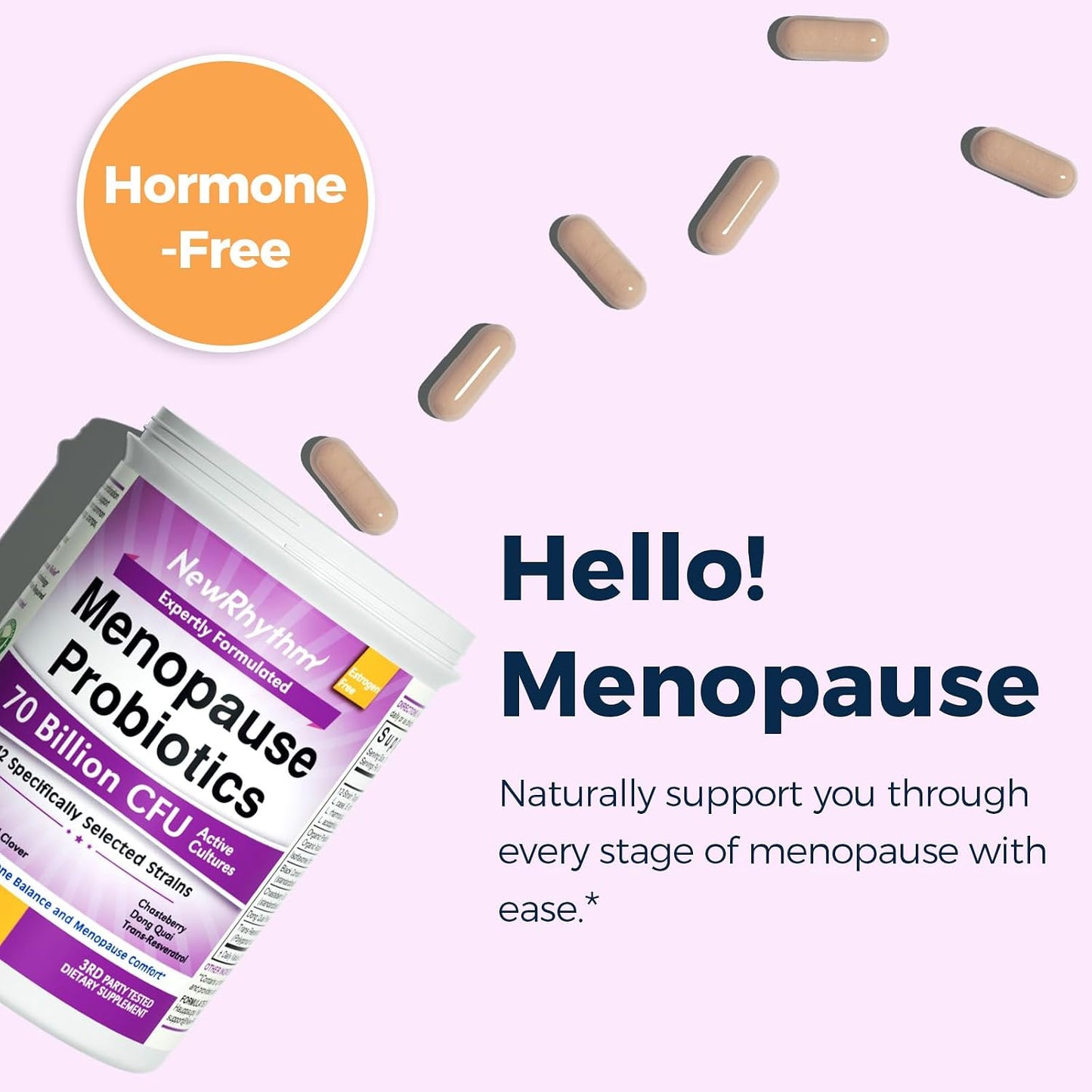 NewRhythm Probiotic Bundle: Complete Digestive Health + Menopause Relief with Black Cohosh, Prebiotics, 20 Strains, Targeted Release Technology, Non-GMO, 90 Total Capsules