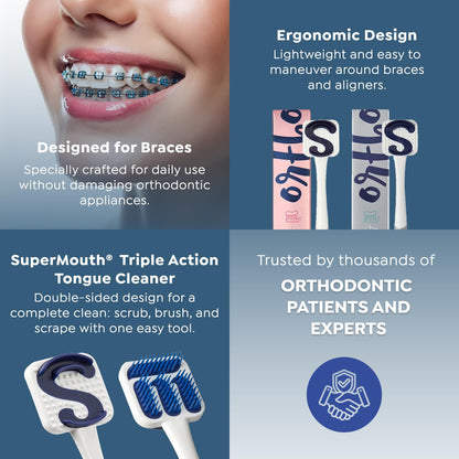 SuperMouth Ortho Tongue Scraper for Braces & Aligners, Rose Gold