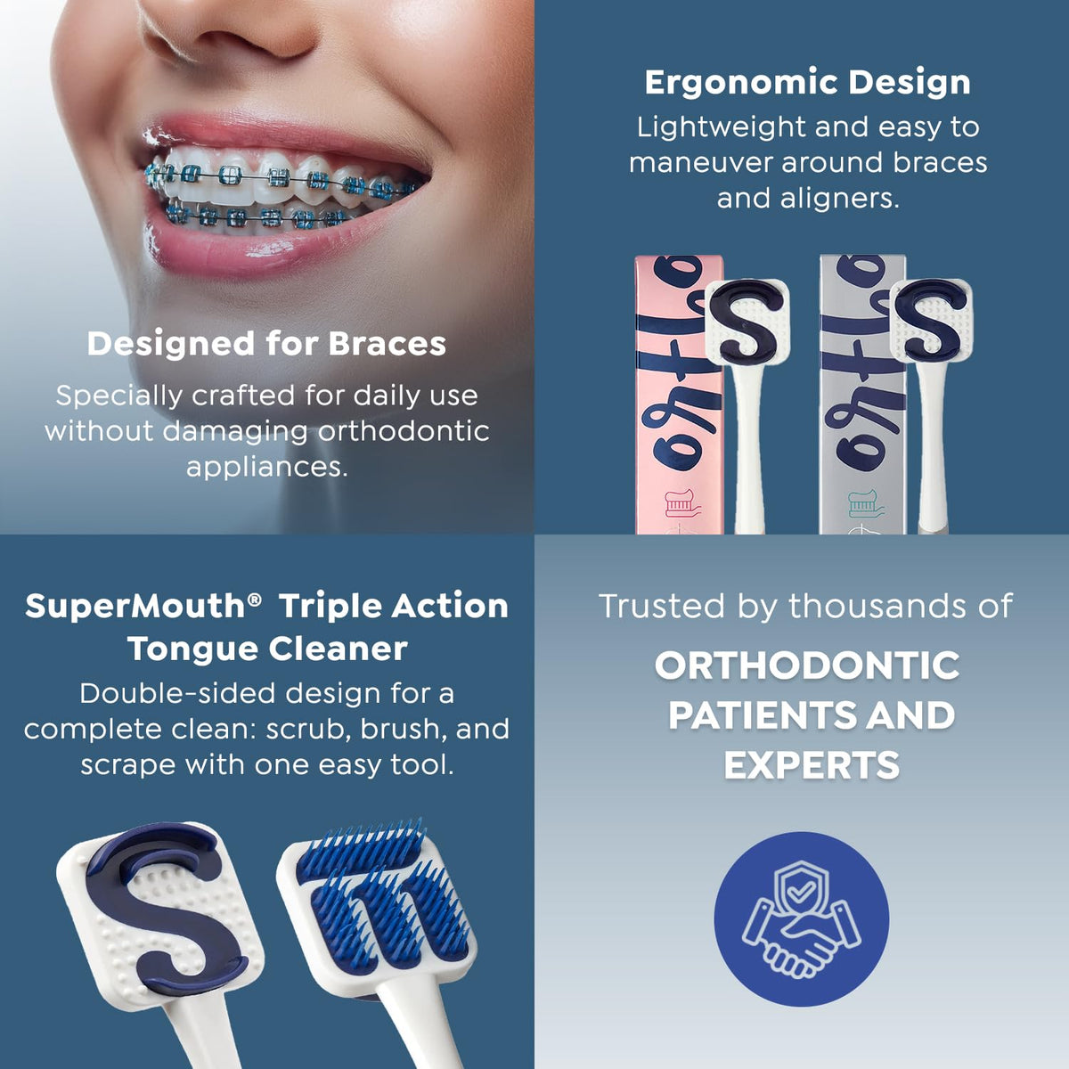 SuperMouth Ortho Tongue Scraper for Braces & Aligners, Rose Gold