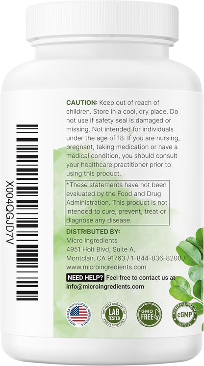 Micro Ingredients Moringa Oleifera | 300 Capsules with Supergreens Blend of Wheatgrass, Barley Grass, Spirulina, & Chlorella | Antioxidant Supplement, Energy, & Immune Support | Non-GMO