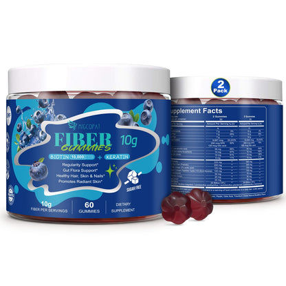 Migcopat 10G Fiber Gummies with Biotin, Collagen Peptides, Keratin, Vitamin C, E - Fiber Supplements with 30 Billion CFU Probiotics, Inulin, ACV for Digestive Health & Skin, Hair & Nails, 60 Cts