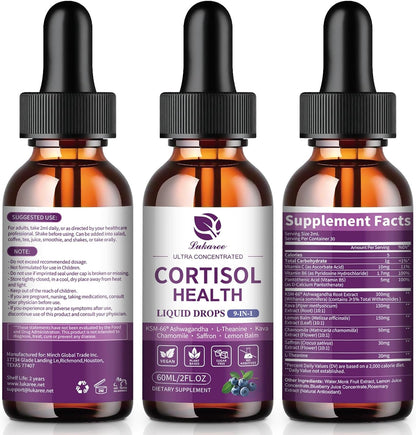 Cortisol Supplements for Women, Mood, Calm, Stress Balance, Hormone Harmony | 9 IN 1 Cortisol Reducer Liquid Drops with KSM-66® Ashwagandha, Kava, Lemon Balm, GMP Certified, 2 FL.OZ, Blueberry Flavor