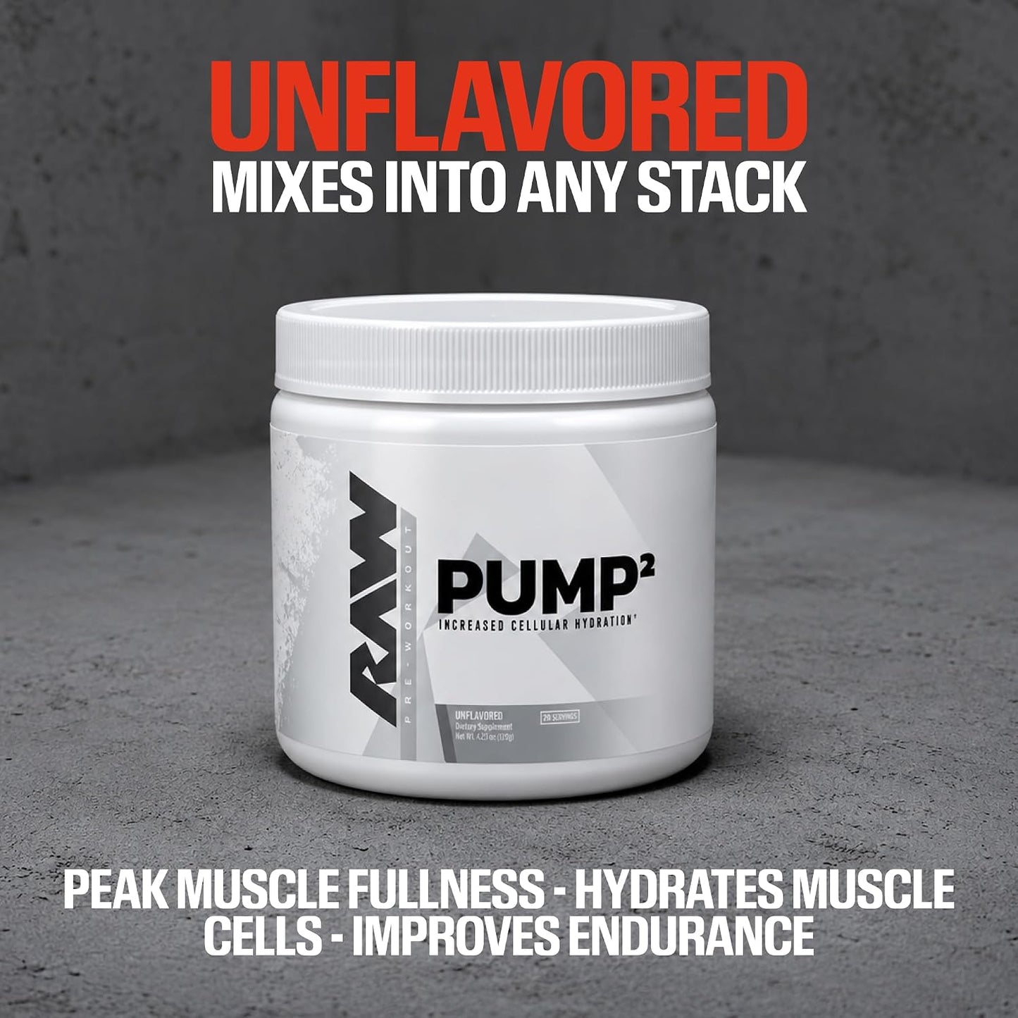 RAW Pump2 Pre Workout | Glycerol Pump Pre Workout Supplement, Pair Pump Supplement for Best Results Or Any Preworkout Powder | Enhanced Hydration and Boost Energy | Unflavored (20 Servings)