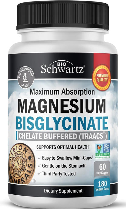 Magnesium Bisglycinate Chelated Supplement -180 Capsules