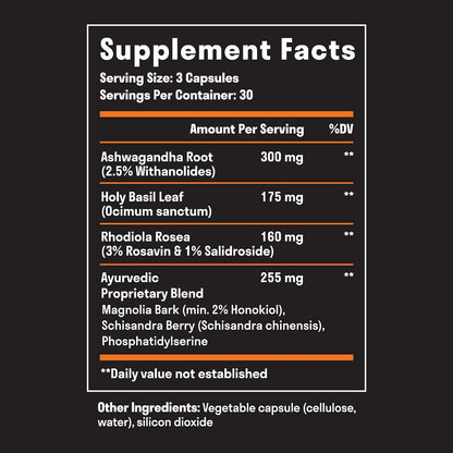 Adrenal Support & Cortisol Manager Supplement - Ashwagandha, 90 Capsules | Adrenal Support Supplements with Ashwagandha Extract, Rhodiola Rosea, Holy Basil, Support Stress Response, Mood, & Energy*