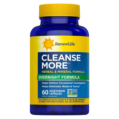 Renew Life Cleanse More 100 Vegetarian Capsules | Helps Relieve Occassional Constipation | Herbal Formula with Magnesium | Dairy, Soy and Gluten Free