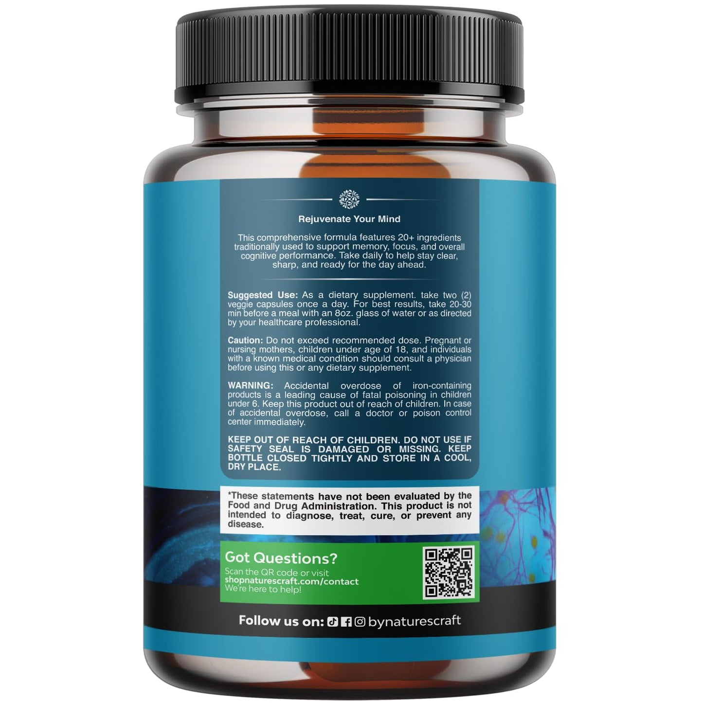 Nootropic Brain Supplement for Memory and Focus Support - Vitamins for Mental Support & Clarity with Bacopa Monnieri, VIT A, B6, Riboflavin, Niacin, Thiamin & Folate - Cognitive Complex - 60 Count