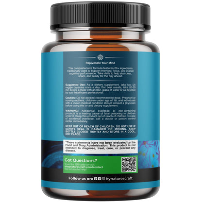 Nootropic Brain Supplement for Memory and Focus Support - Vitamins for Mental Support & Clarity with Bacopa Monnieri, VIT A, B6, Riboflavin, Niacin, Thiamin & Folate - Cognitive Complex - 60 Count