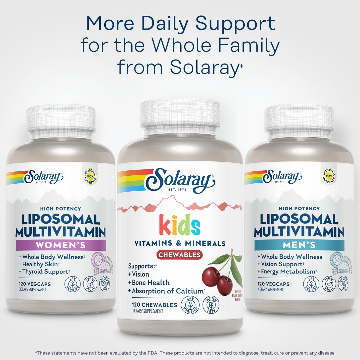 SOLARAY Kid's Vitamins & Minerals, Multivitamin for Kids - Bones, Vision, Heart Health Support w/Vitamin C, Vitamin D and B2, Iron - Gluten Free, 120 Black Cherry Chewables, 60 Servings