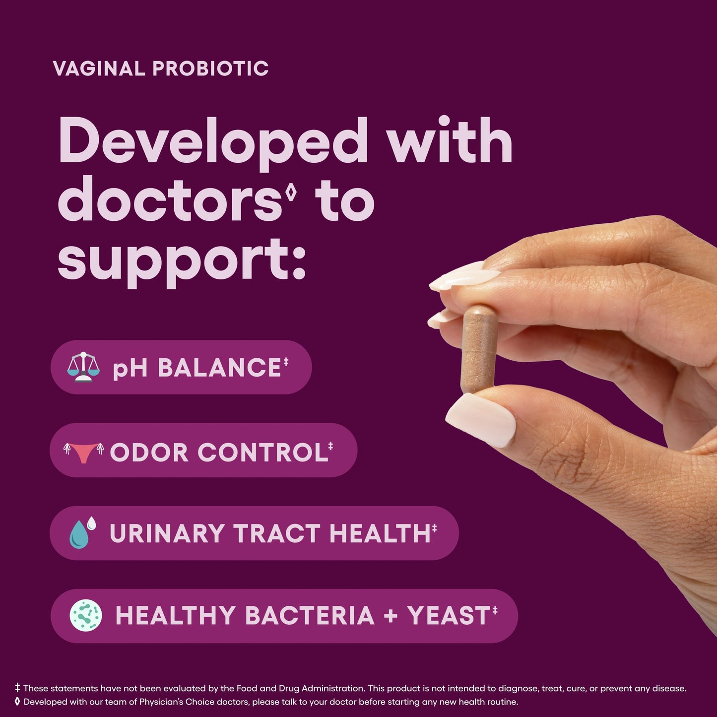 Physician's CHOICE Vaginal Probiotics for Women, pH Balance & Odor, 30ct | Supports Odor Control, Vaginal Flora, Yeast Balance & Feminine Health, 6B CFU, Organic Prebiotics, Cranberry Extract