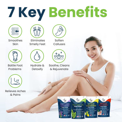 Foot Soak with Epsom Salts- Variety Pack of 4- Tea Tree Oil, Muscle Relief, Calming
