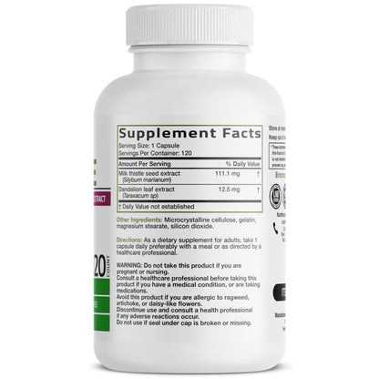 Bronson Milk Thistle Silymarin Marianum & Dandelion Extract, 120 Capsules | 2-in-1 Liver Cleanse, Health, Detox & Antioxidant Support, Non-GMO, Gluten-Free, Soy-Free