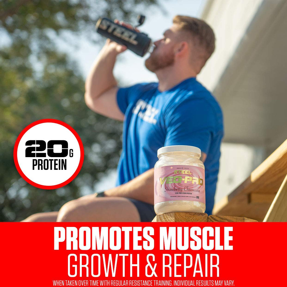Steel Supplements Veg-PRO | Vegan Protein Powder, Strawberry Cheesecake | 25 Servings