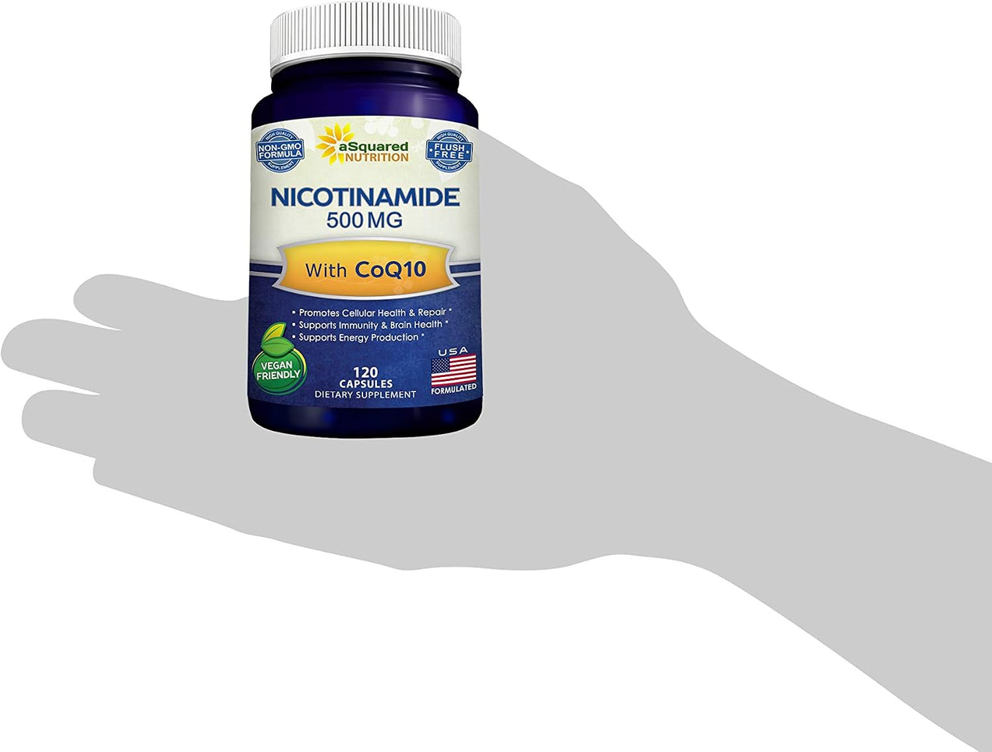Nicotinamide with CoQ10 (120 Capsules) - Vitamin B3 500mg (Niacinamide Flush Free) - Coenzyme Q10 Powder - VIT B-3 & Coq 10 Supplement Pills to Support Energy, NAD, & Skin Cell Health