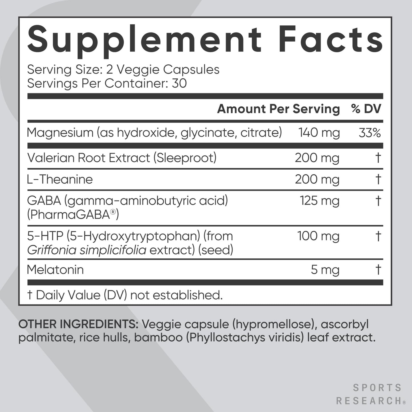 Sports Research® Sleep Complex- Melatonin-Free Vegan Capsules - with Valerian Root, GABA, L-Theanine, Magnesium & 5-HTP - 30 Servings