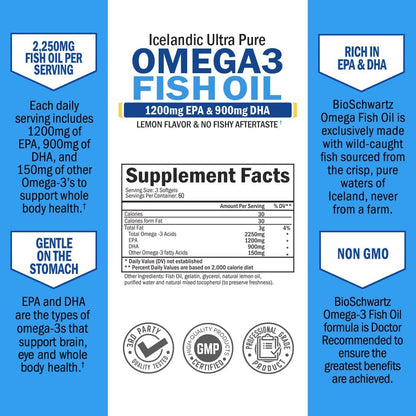 Omega 3 Fish Oil Supplement - 1200mg EPA and 900mg DHA Fatty Acid Per Serving