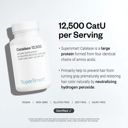 Supersmart - Catalase 500mg per Day (12500 CatU) - Natural Enzyme - Anti Gray Hair Supplement | Non-GMO & Gluten Free - 60 Delayed Release Capsules