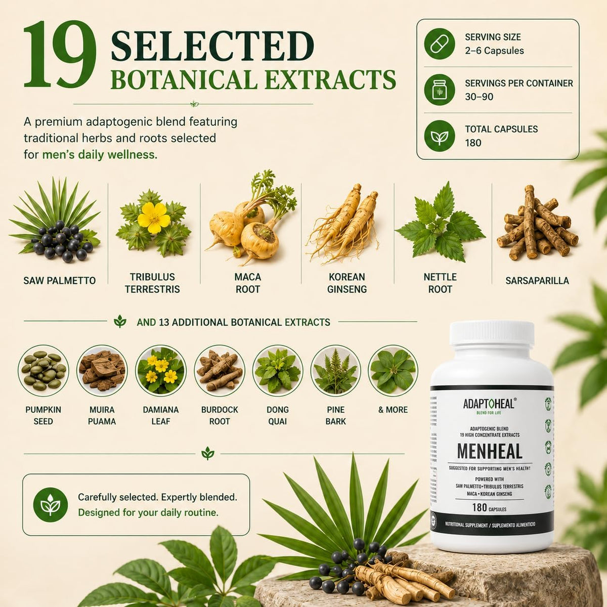 ADAPTOHEAL Menheal Prostate Support Saw Palmetto, Maca (180 Caps)