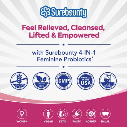 Surebounty Probiotics for Women, 120 Billion CFU 34 Strains, Prebiotics + Digestive Enzymes